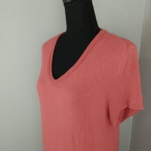 Adrianna‎ Papell Shirt Womens Small Pink Sand Textured V Neck Short Sleeve Top